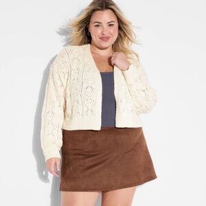Cream Pointelle Knit Cropped Cardigan – Size Medium – Washed, Never Worn